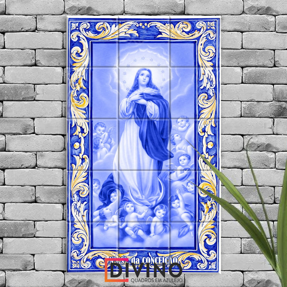 Quadro Imagem Nossa Senhora da Conceição em Azulejo Decorativo Estilo Português 60x100cm