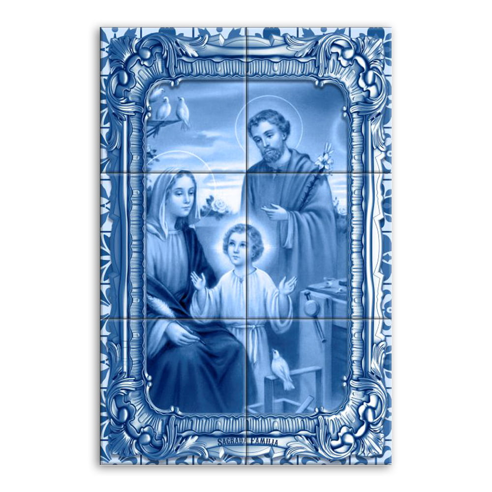 Quadro Imagem Sagrada Família em Azulejo Decorativo Estilo Português 40x60