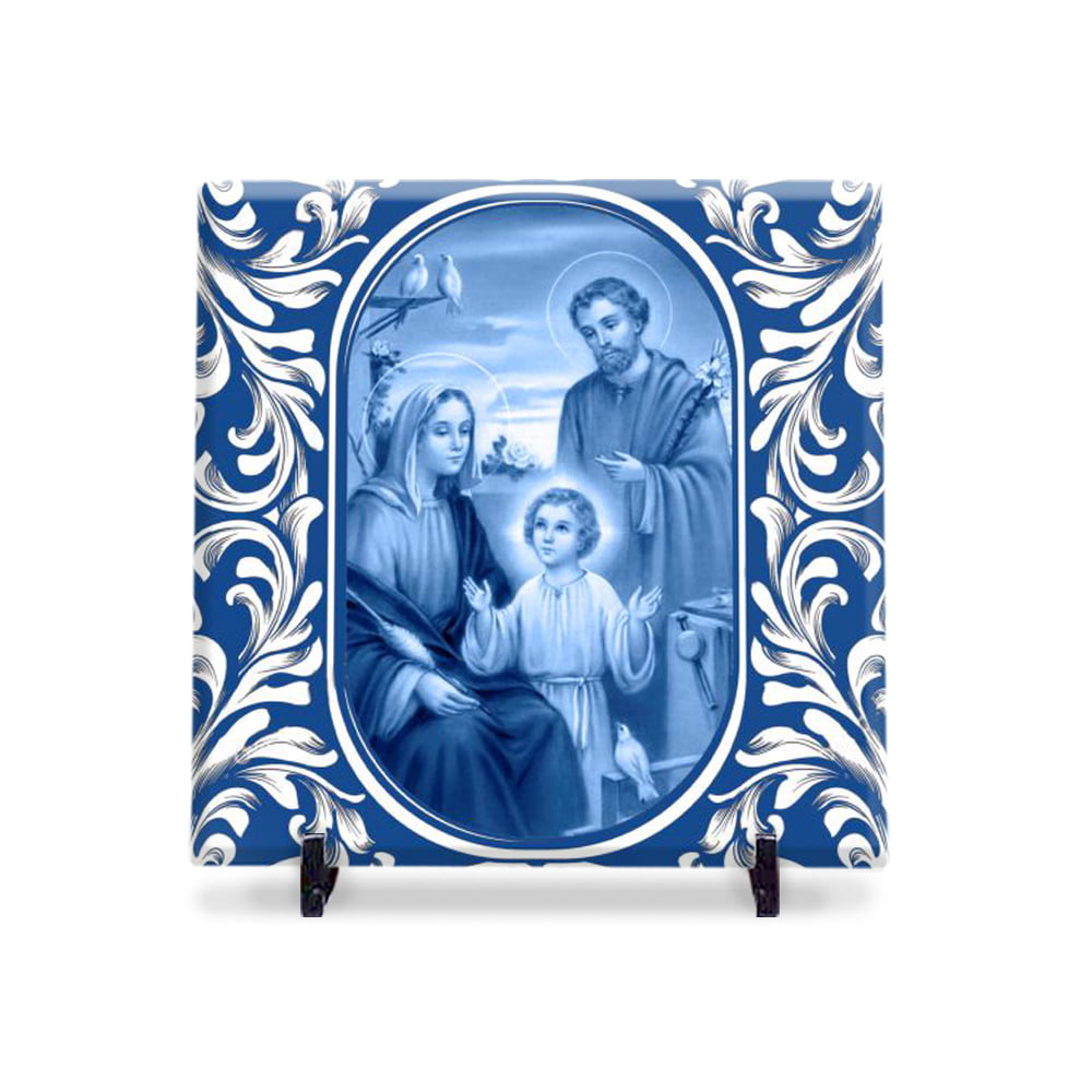 Quadro Sagrada Família Est. Portugues Azulejo 20x20 Suporte