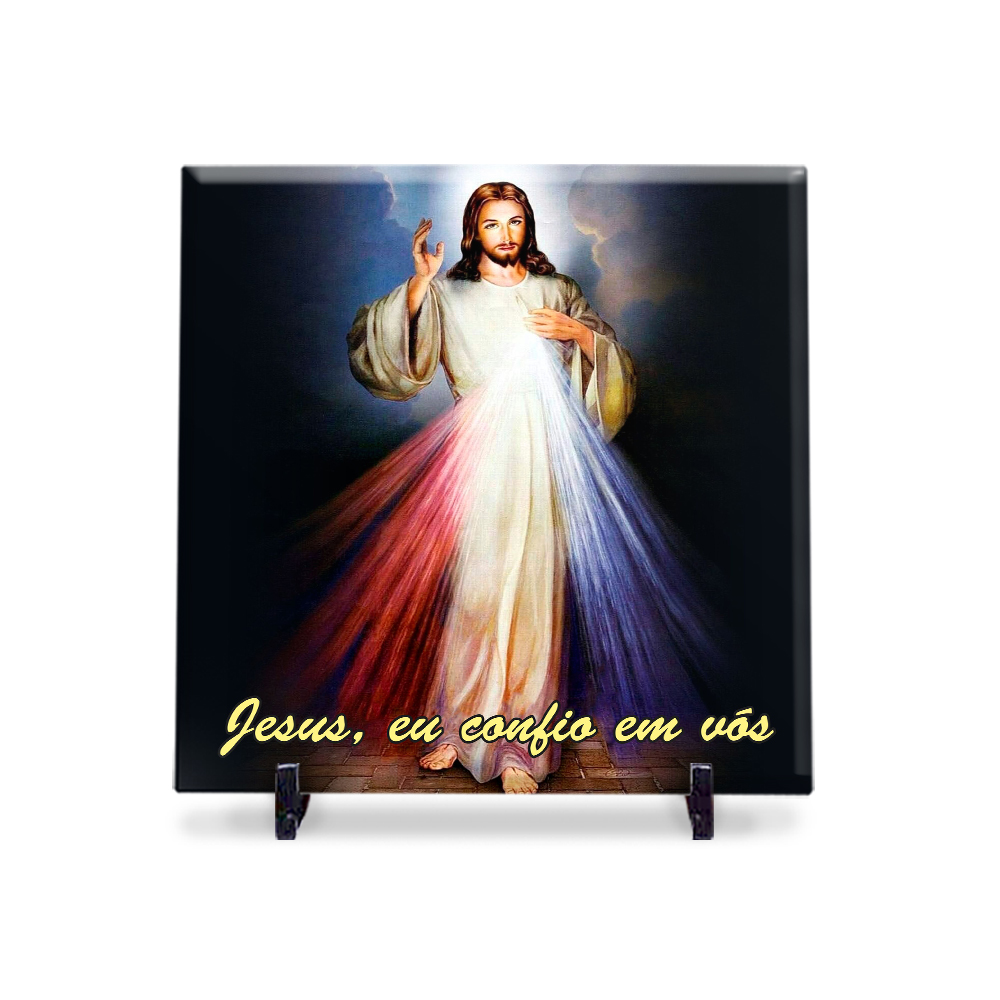 Quadro Jesus Misericordioso Azulejo 20x20 Suporte Porta-Ret.