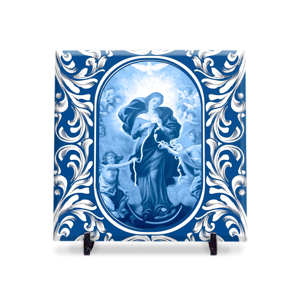 Quadro Decorativo Nossa Senhora Desatadora dos Nós Azulejo 20x20 c/ Suporte