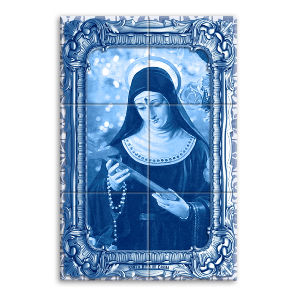 Quadro Imagem Santa Rita de Cássia em Azulejo Decorativo Estilo Português