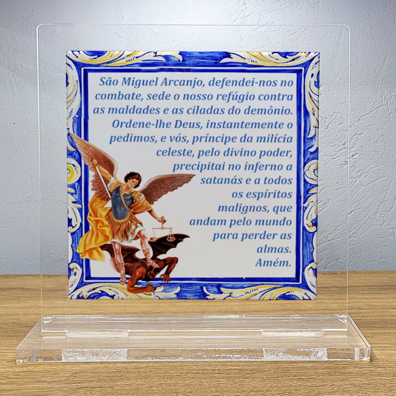 Azulejo personalizado com base em acrílico Oração de São Miguel Arcanjo