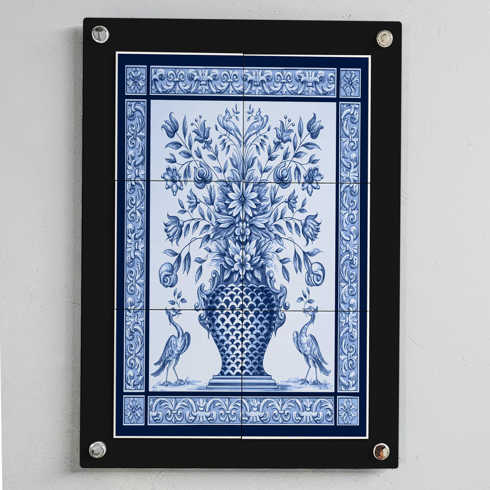 Quadro Decorativo com Vaso de Flor Português em Azulejo 50x70cm