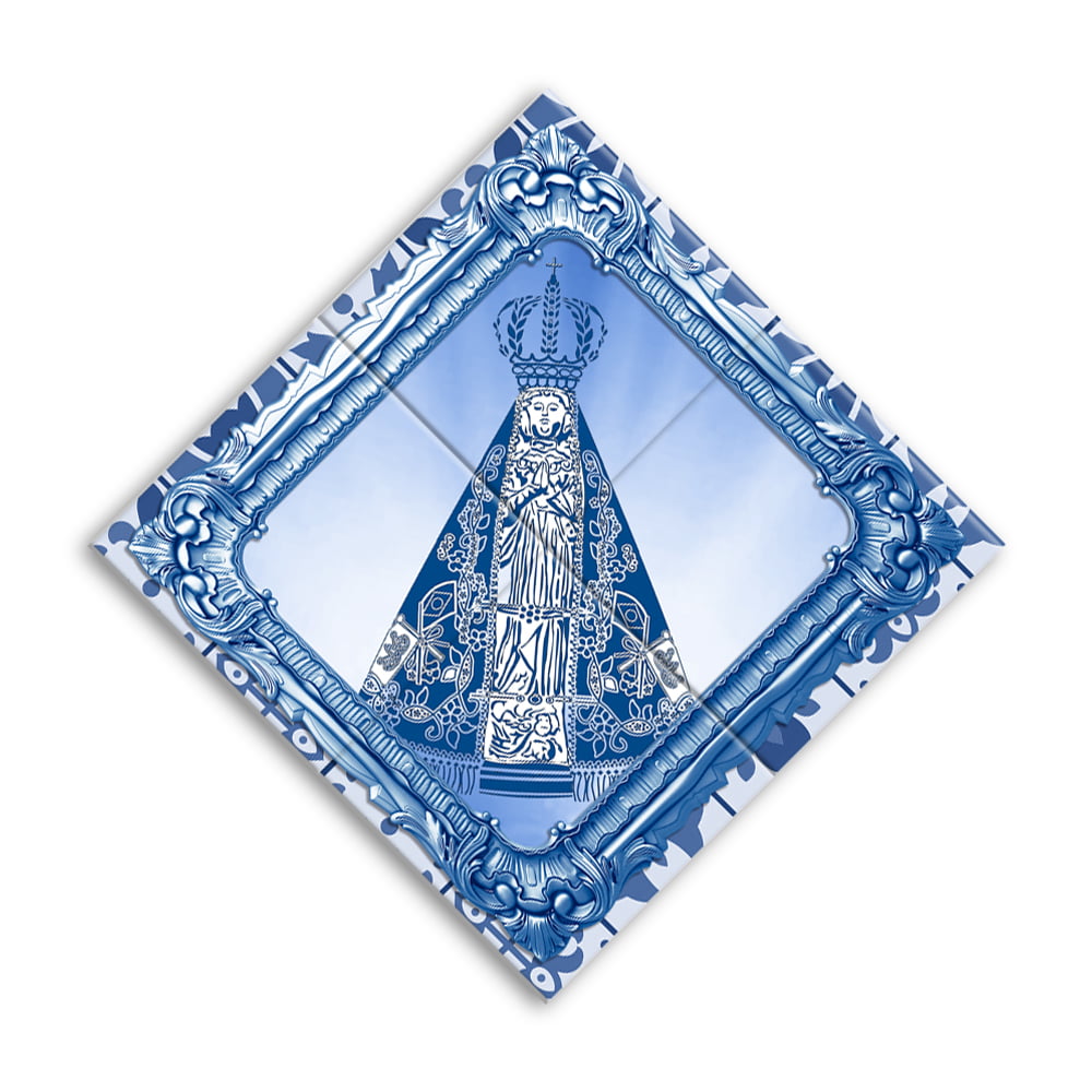 Quadro Imagem Nossa Senhora Aparecida Azul em Azulejo Decorativo Estilo Balão