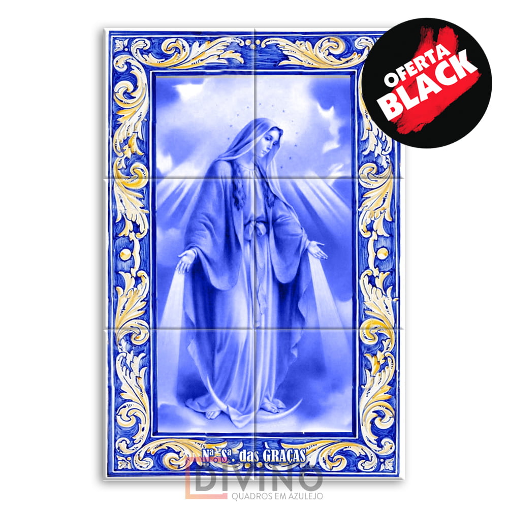 Quadro Imagem Nossa Senhora das Graças em Azulejo Decorativo Estilo Português