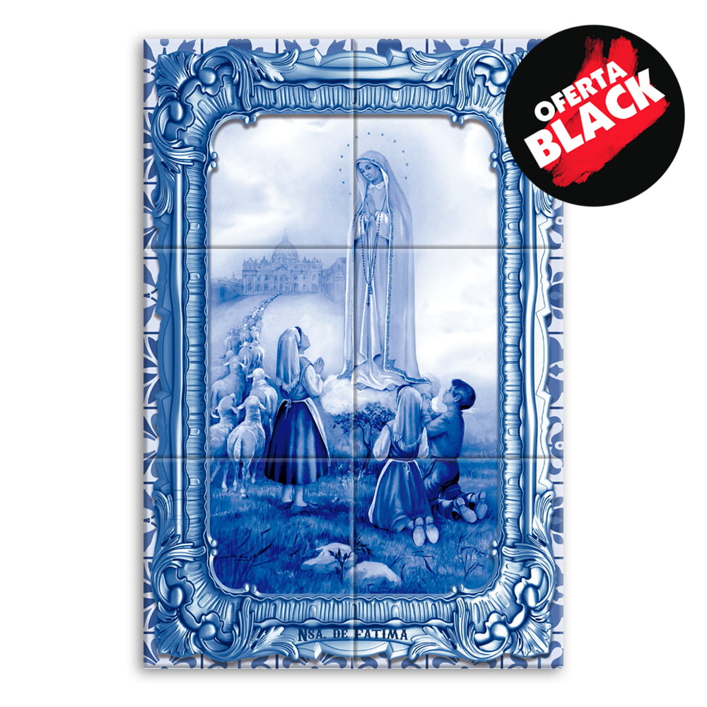 Quadro Imagem Nossa Senhora de Fátima em Azulejo Decorativo Estilo Português