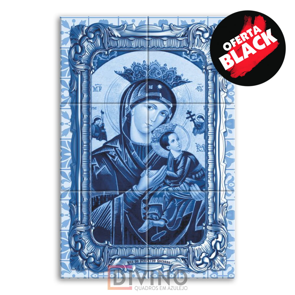 Quadro Imagem Nossa Senhora do Perpetuo Socorro em Azulejo Decorativo Estilo Português