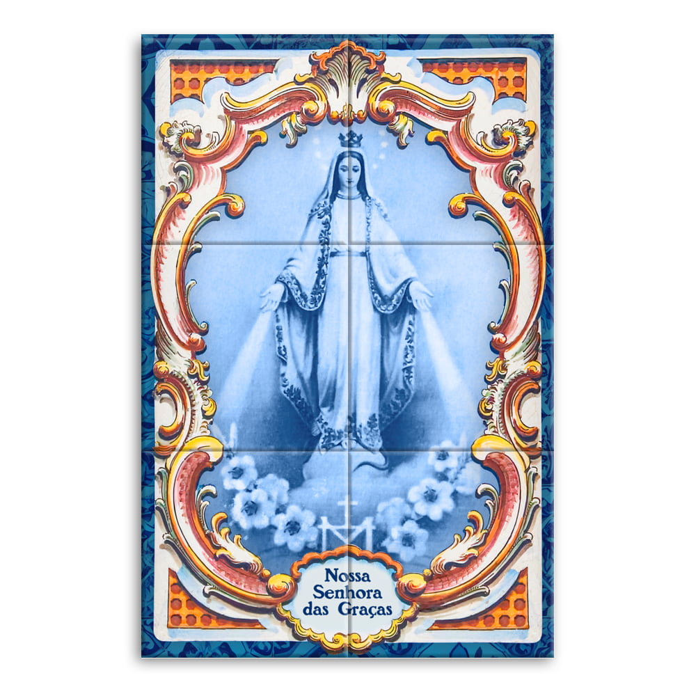 Quadro Imagem Nsa das Graças em Azulejo Decorativo Estilo Português Antigo