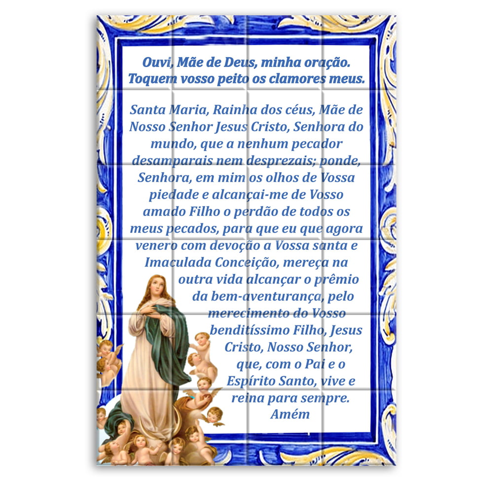 Quadro Oração Nossa Senhora da Conceição em Azulejo Decorativo Estilo Português