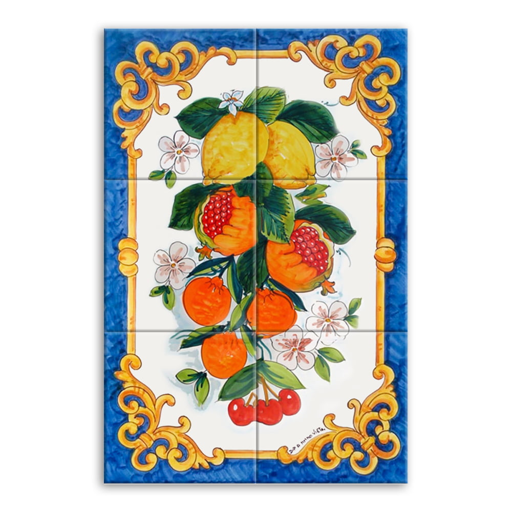 Quadro Painel Azulejo Português Azul Frutas