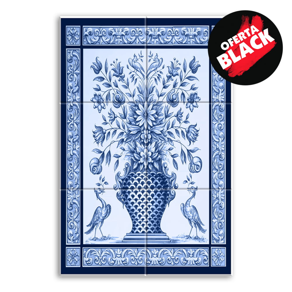 Quadro Painel Azulejo Português Vaso com Flores