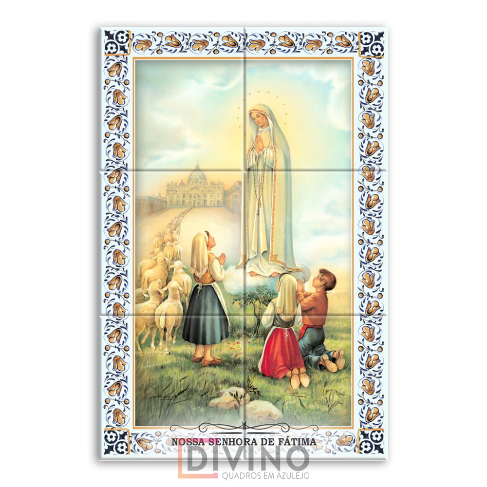 Quadro Imagem Nossa Senhora de Fátima em Azulejo Decorativo Colorido