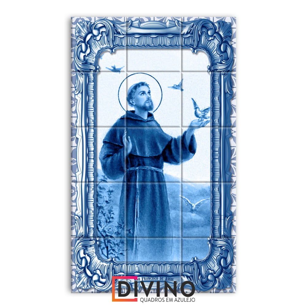 Quadro Imagem São Francisco de Assis em Azulejo Decorativo Estilo Português