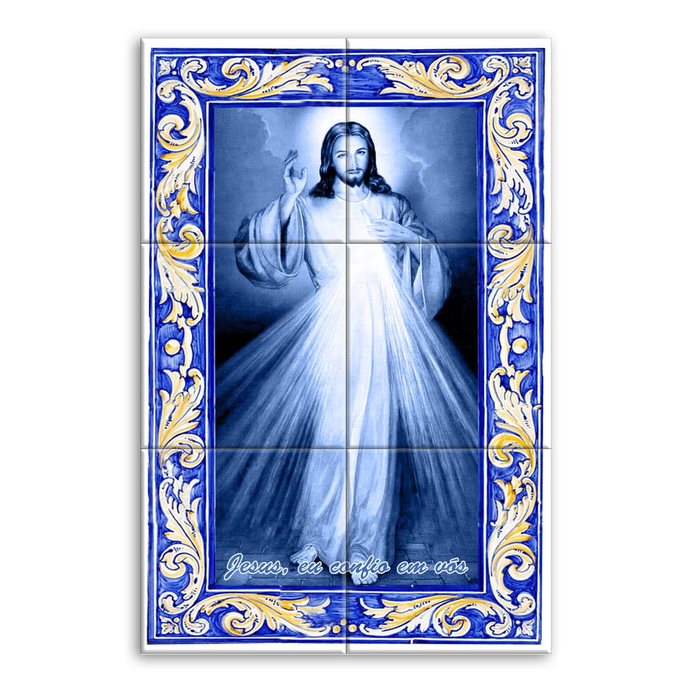 Quadro Imagem Jesus Misericordioso em Azulejo Decorativo Estilo Português