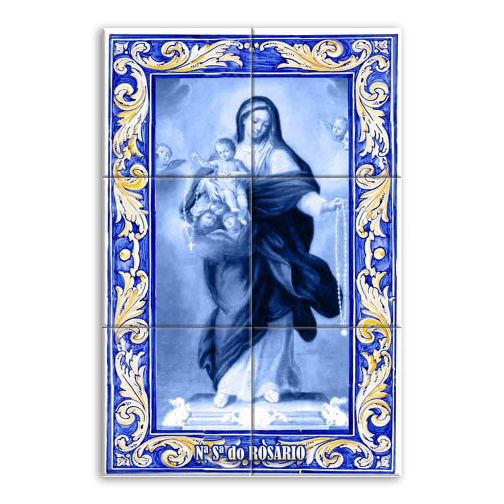 Quadro Imagem Nossa Senhora do Rosário em Azulejo Decorativo Estilo Português