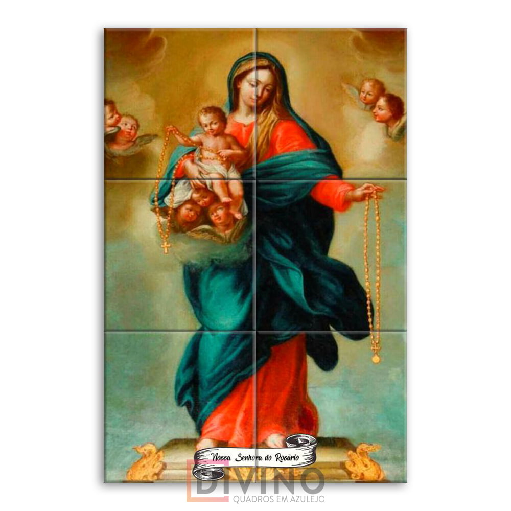 Quadro Imagem Nossa Senhora do Rosário em Azulejo Decorativo Colorido