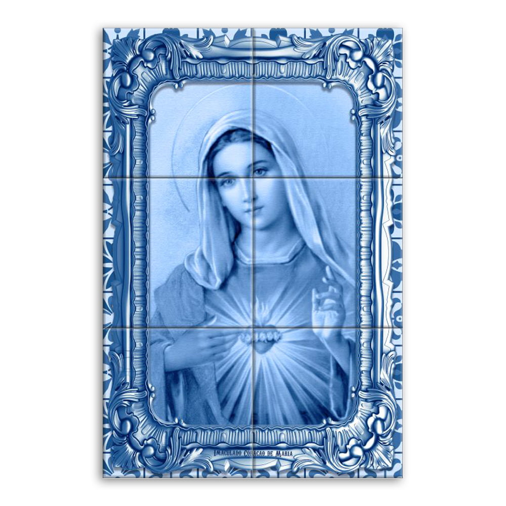 Quadro Imagem Imaculado Coração de Maria em Azulejo Decorativo Estilo Português