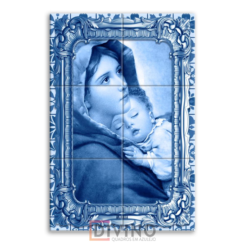 Quadro Imagem Maria Mãe de Deus em Azulejo Decorativo Estilo Português