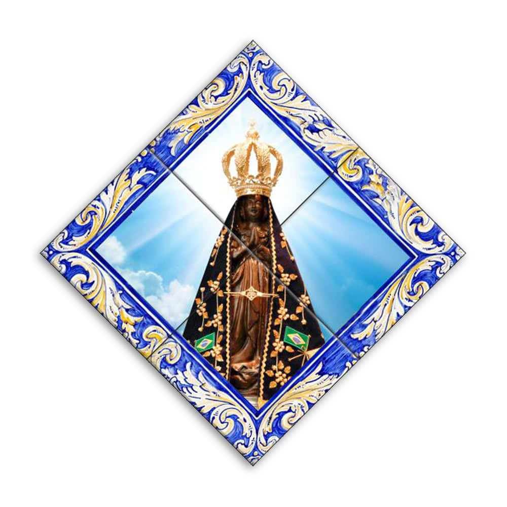 Quadro Imagem Nossa Senhora Aparecida em Azulejo Decorativo Estilo Balão