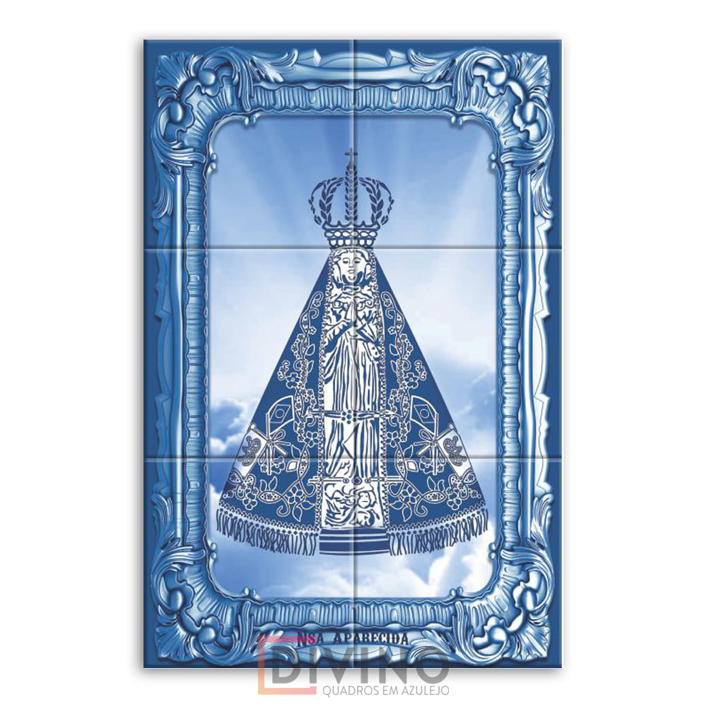 Quadro Imagem Nossa Senhora Aparecida em Azulejo Decorativo Estilo Português