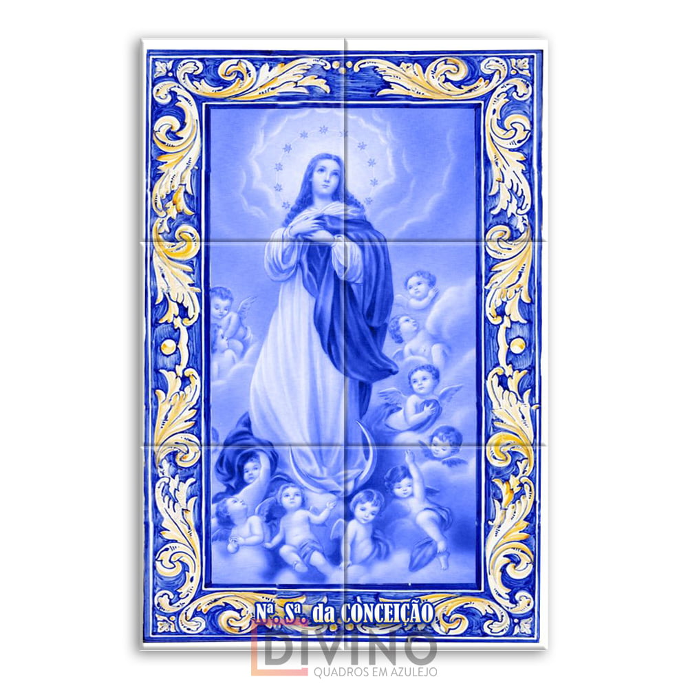 Quadro Imagem Nossa Senhora da Conceição em Azulejo Decorativo Estilo Português