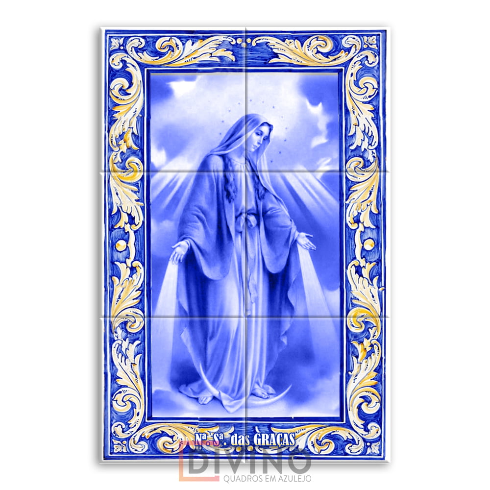 Quadro Imagem Nossa Senhora das Graças em Azulejo Decorativo Estilo Português