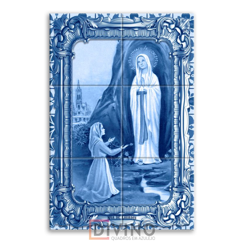 Quadro Imagem Nossa Senhora de Lourdes em Azulejo Decorativo Estilo Português