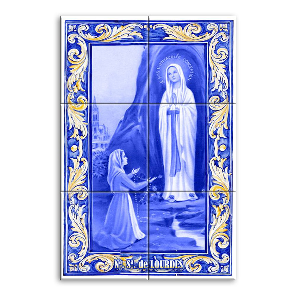 Quadro Imagem Nossa Senhora de Lourdes em Azulejo Decorativo Estilo Português