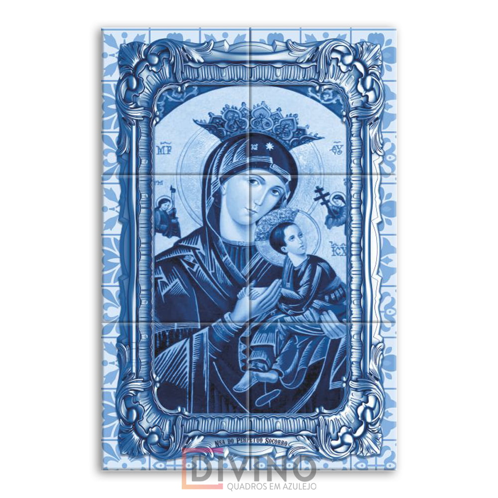 Quadro Imagem Nossa Senhora do Perpetuo Socorro em Azulejo Decorativo Estilo Português