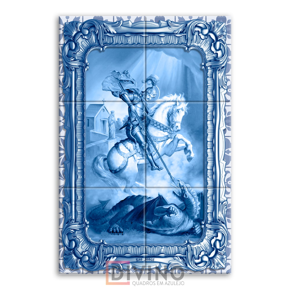 Quadro Imagem São Jorge em Azulejo Decorativo Estilo Português