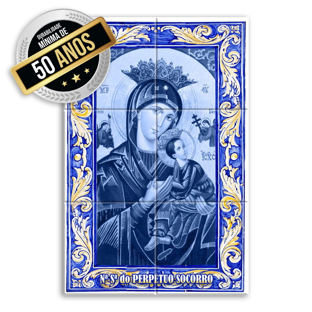 Quadro Imagem Nossa Senhora do Perpétuo Socorro em Azulejo Alta Durabilidade Estilo Português