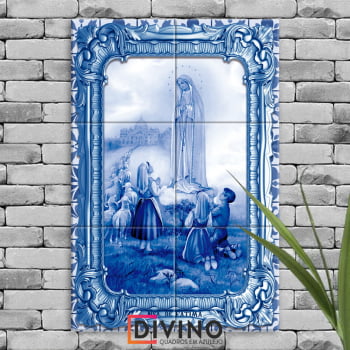 Quadro Imagem Nossa Senhora de Fátima em Azulejo Decorativo Estilo Português