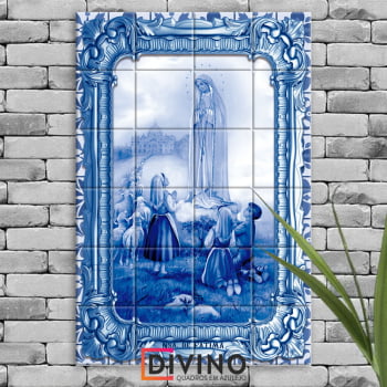 Quadro Imagem Nossa Senhora de Fátima em Azulejo Decorativo Estilo Português