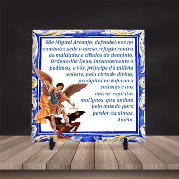 Azulejo Personalizado Oração São Miguel Arcanjo Est. Português 20x20 Suporte Porta-Ret. - Cópia (1)