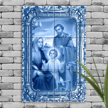 Quadro Imagem Sagrada Família em Azulejo Decorativo Estilo Português 40x60