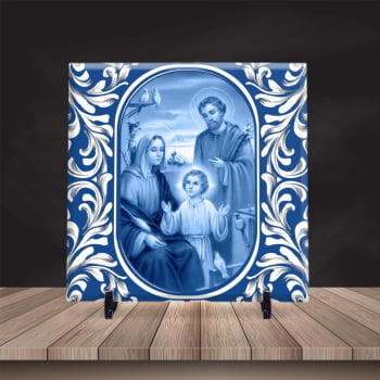 Quadro Sagrada Família Est. Portugues Azulejo 20x20 Suporte