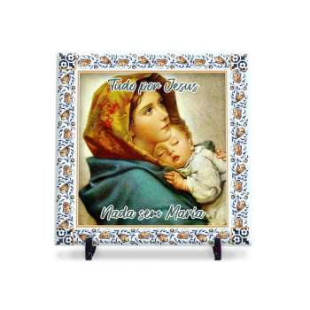 Quadro Maria Mãe de Jesus Azulejo 20x20 Suporte Porta-Ret.