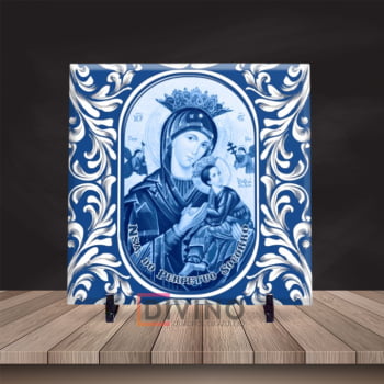 Quadro Nsa do Perpétuo Socorro Azulejo 20x20 Suporte Lindo!