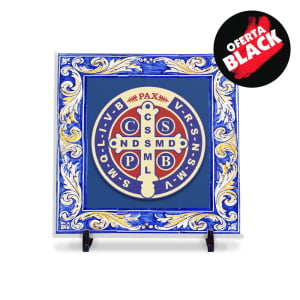 Azulejo Personalizado Medalha de São Bento com Borda 20x20 Suporte Porta-Ret.