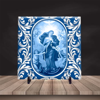 Quadro Decorativo Nossa Senhora Desatadora dos Nós Azulejo 20x20 c/ Suporte