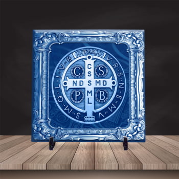 Azulejo Personalizado Medalha de São Bento Est. Portugues 20x20 Suporte Porta-Ret.