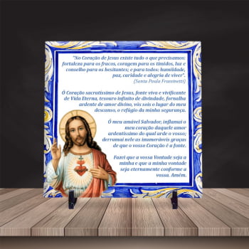 Azulejo Personalizado Oração Sagrado Coração de Jesus Est. Português 20x20 Suporte Porta-Ret.