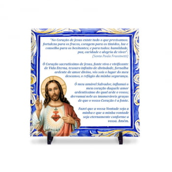 Azulejo Personalizado Oração Sagrado Coração de Jesus Est. Português 20x20 Suporte Porta-Ret.