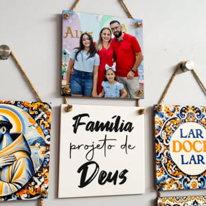 Conjunto de Azulejos Decorativos Personalizado com foto 20x20cm com Cordas de Sisal (2 Peças)