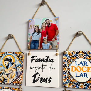 Conjunto de Azulejos Decorativos Personalizado com foto 20x20cm com Cordas de Sisal (2 Peças)