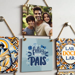 Conjunto de Azulejos Decorativos Personalizado com foto DIA DOS PAIS 20x20cm com Cordas de Sisal (2 Peças)