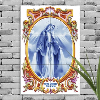 Quadro Imagem Nossa Senhora das Graças em Azulejo Decorativo Borda Antiga