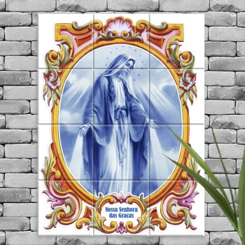 Quadro Imagem Nossa Senhora das Graças em Azulejo Decorativo Borda Antiga