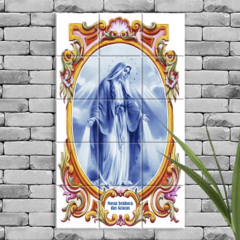 Quadro Imagem Nossa Senhora das Graças em Azulejo Decorativo Borda Antiga